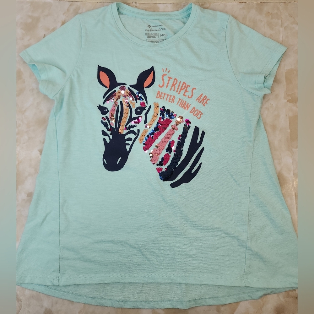 Girls 14/16 Sparkly Zebra Shirt